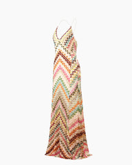 Boho Diagonal Stripe Open-Knit Backless Long Dress