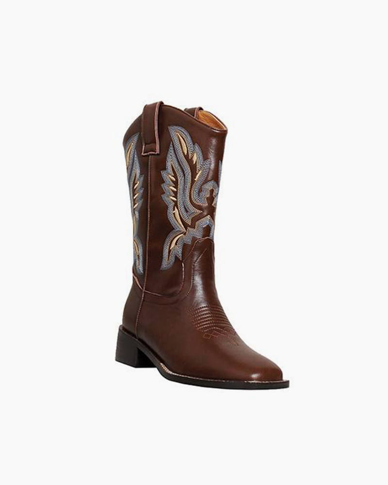 Casual-Street-Western-Cowhide-Mid-Calf-Boots-9
