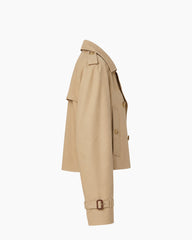 Cropped Cotton Trench Jacket with Double-Breasted Detail