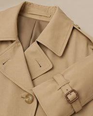 Cropped Cotton Trench Jacket with Double-Breasted Detail