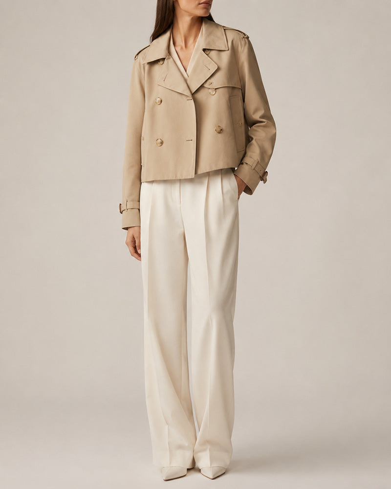 (Clean Up - S/M) Short Double-Breasted Beige Coat