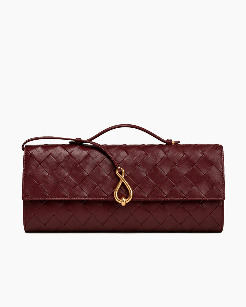 Woven Leather Top Handle Clutch with Sculptural Knot Closure