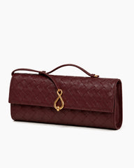 Woven Leather Top Handle Clutch with Sculptural Knot Closure