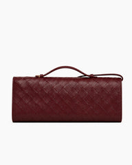 Woven Leather Top Handle Clutch with Sculptural Knot Closure