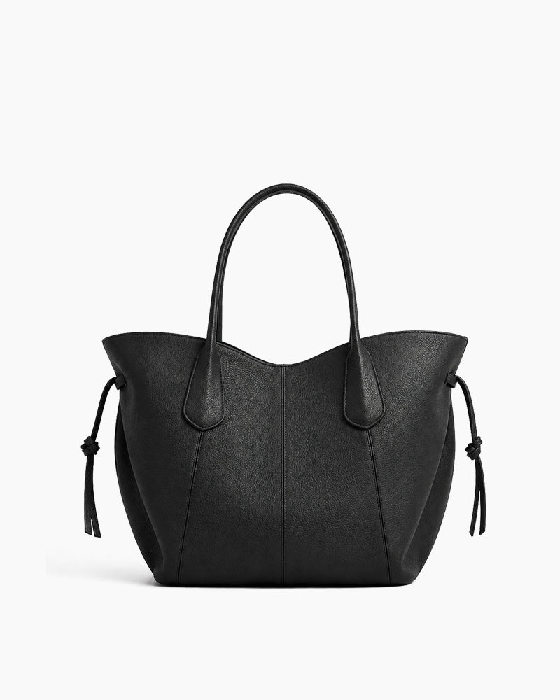 Sculptural Textured Leather Tote Bag-Black
