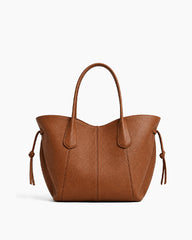 Sculptural Textured Leather Tote Bag-Brown