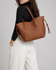 Sculptural Textured Leather Tote Bag-Brown