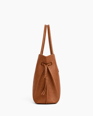 Sculptural Textured Leather Tote Bag-Brown