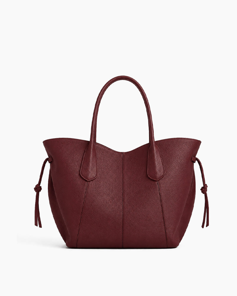 Sculptural Textured Leather Tote Bag-Burgundy