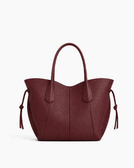 Sculptural Textured Leather Tote Bag-Burgundy