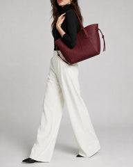 Sculptural Textured Leather Tote Bag-Burgundy