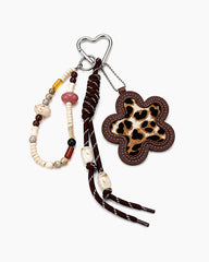 Playful Leopard Flower Beaded Bag Charm Keychain