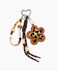 Playful Leopard Flower Beaded Bag Charm Keychain