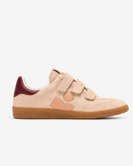 Women's Beige Suede Leather Hook-and-Loop Sneakers