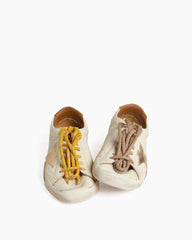 White Nappa Leather Sneakers with Gold Star and Beige Heel Tab