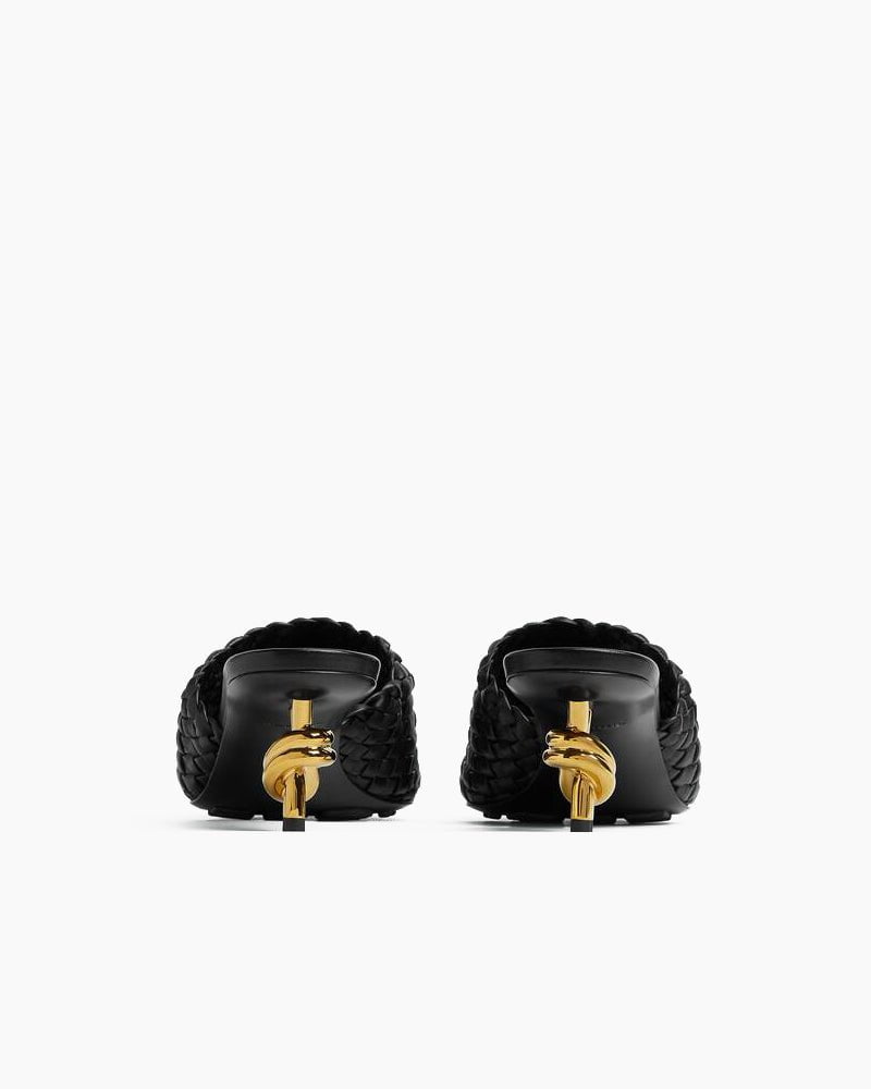 Gold Knot Heel Mules Woven Kitten Heel Pumps