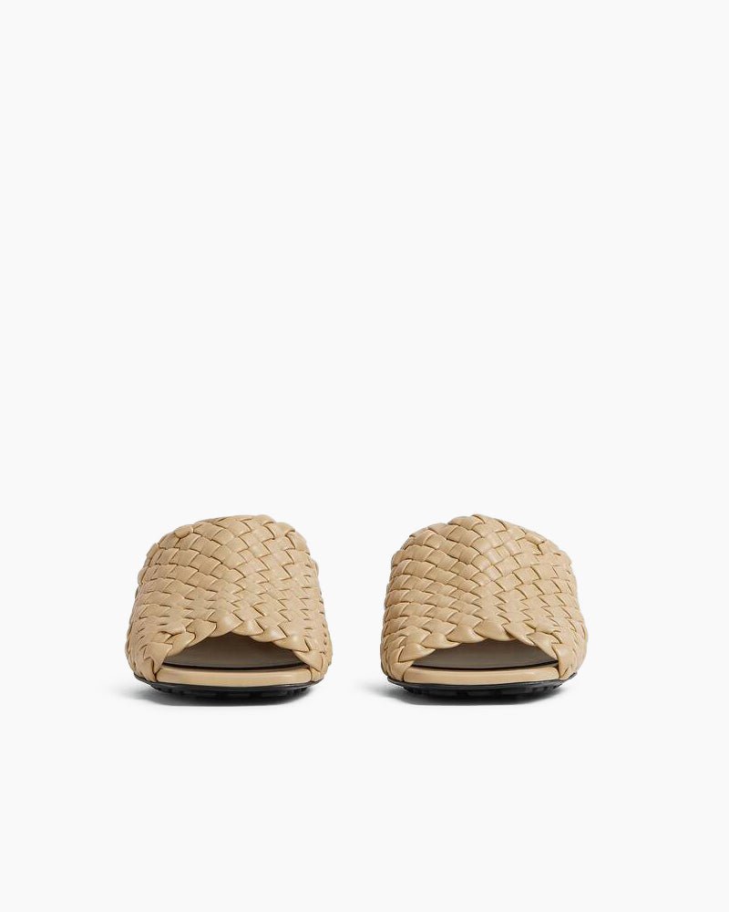 Gold Knot Heel Mules Woven Kitten Heel Pumps