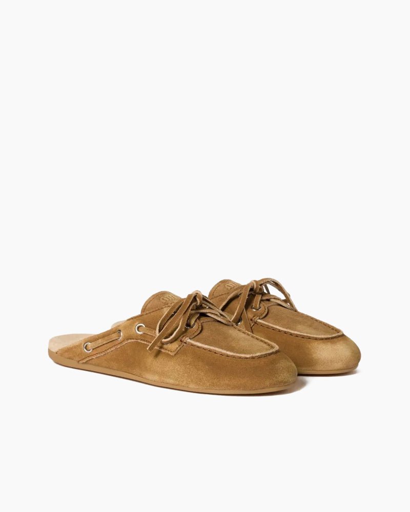 Women's Boat Shoes Brown Leather and Suede Mules