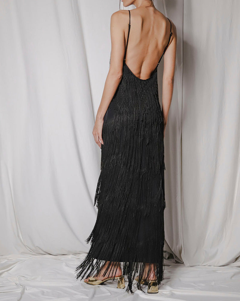 Ballroom-V-Neck-Sleeveless-Tiered-Fringe-Maxi-Dress-1