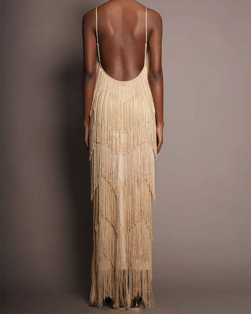 Ballroom-V-Neck-Sleeveless-Tiered-Fringe-Maxi-Dress-8