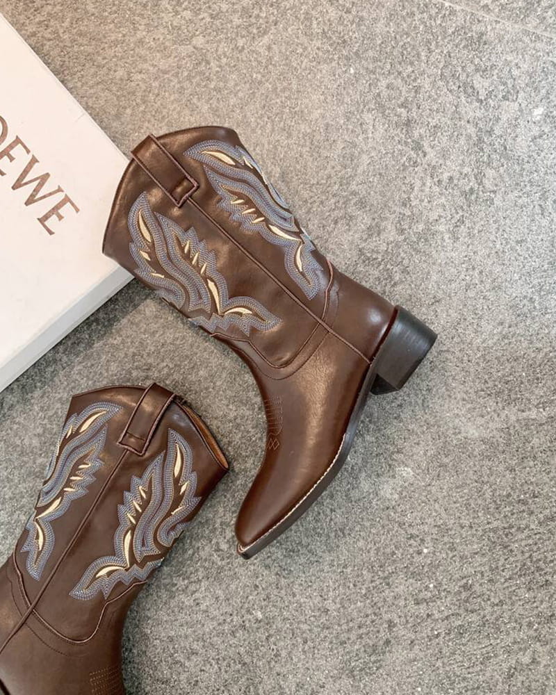 Casual-Street-Western-Cowhide-Mid-Calf-Boots-6