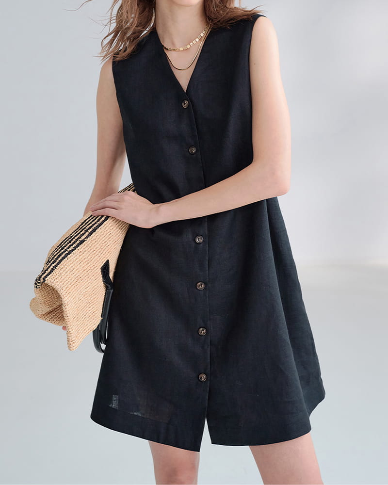 Summer-Office-Casual-Sleeveless-Linen-Shirt-Dress-9