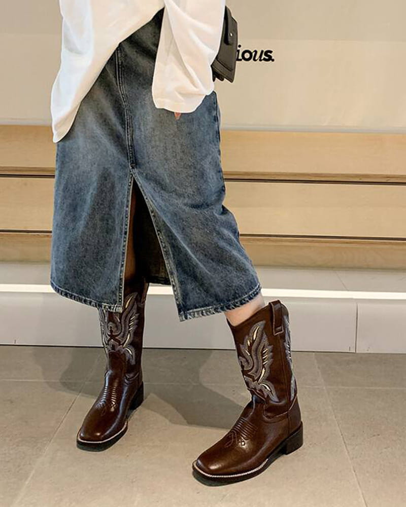 Casual-Street-Western-Cowhide-Mid-Calf-Boots-3