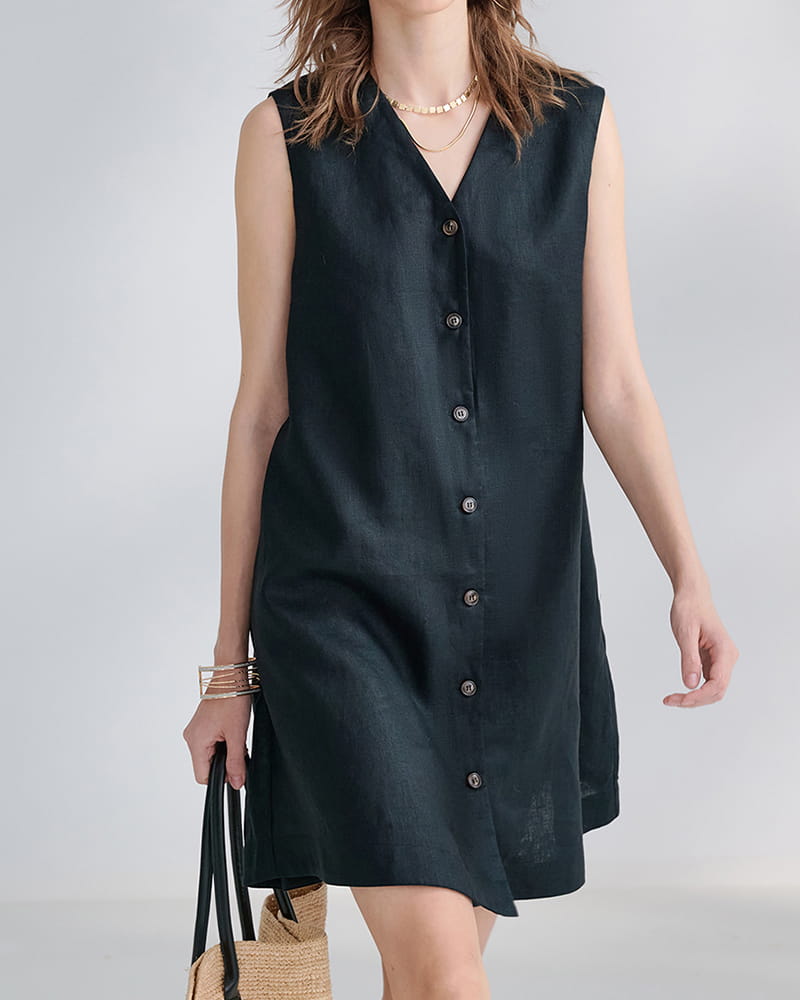 Summer-Office-Casual-Sleeveless-Linen-Shirt-Dress-6