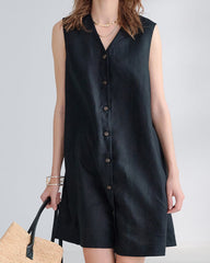 Summer-Office-Casual-Sleeveless-Linen-Shirt-Dress-3