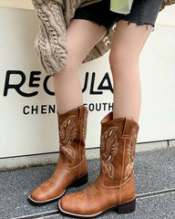 Casual-Street-Western-Cowhide-Mid-Calf-Boots-10
