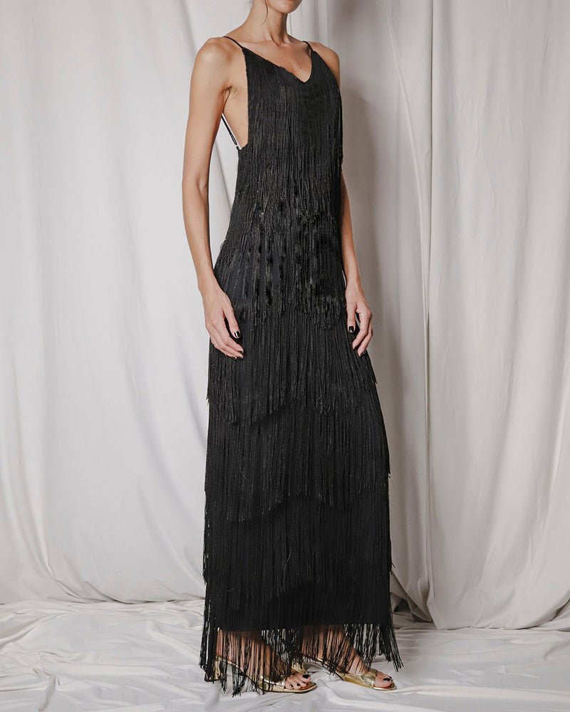 Ballroom-V-Neck-Sleeveless-Tiered-Fringe-Maxi-Dress-2