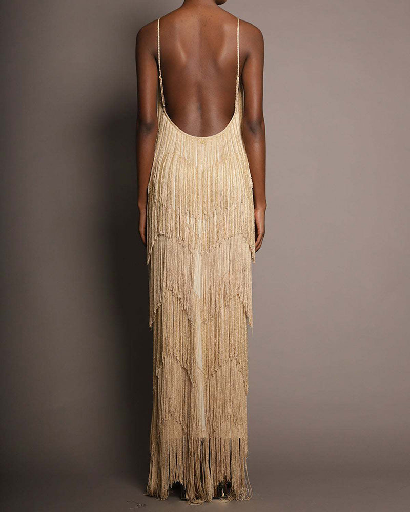 Ballroom-V-Neck-Sleeveless-Tiered-Fringe-Maxi-Dress-10