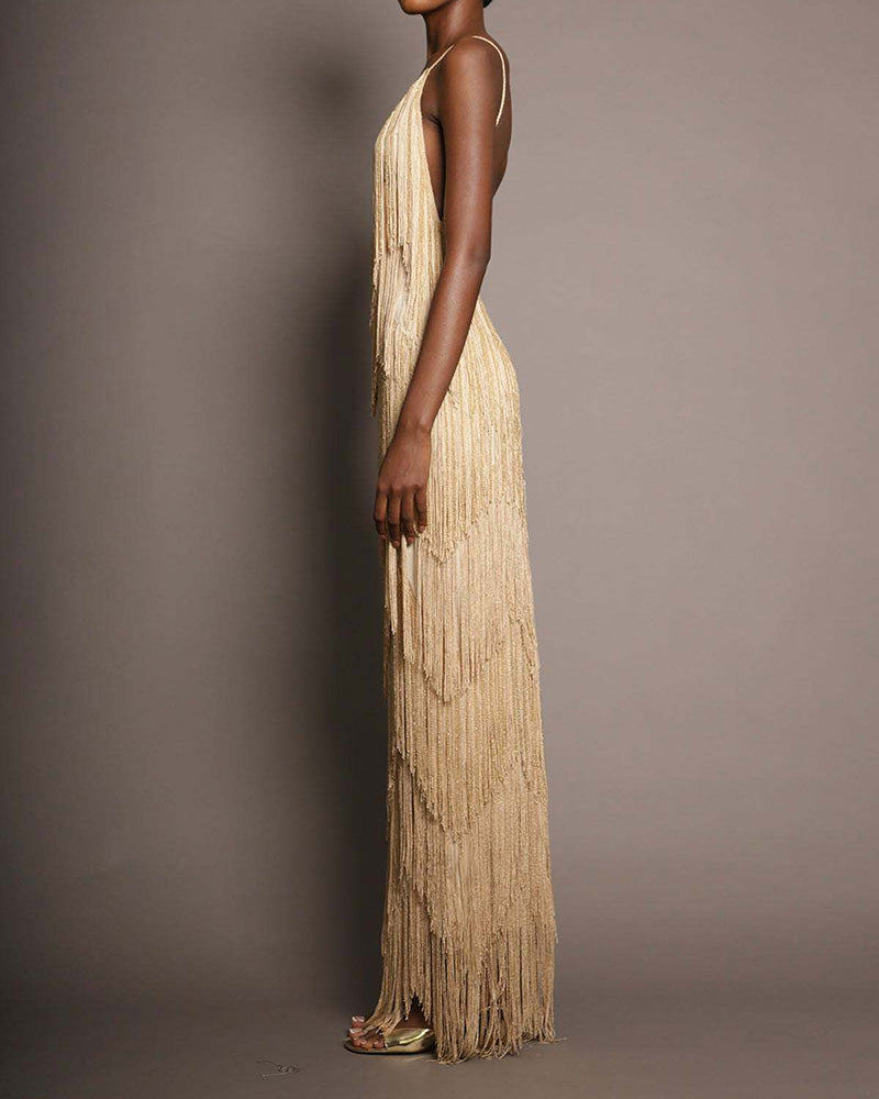Ballroom-V-Neck-Sleeveless-Tiered-Fringe-Maxi-Dress-7