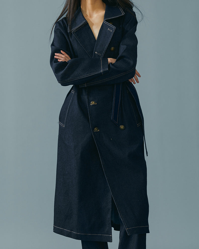 Office-Belted-Denim-Trench-Coat-With-Contrast-Stitching-8