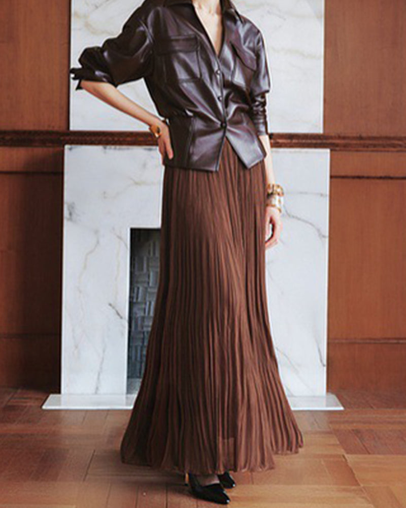 Gallery-Faux-Leather-Belted-Jacket-And-Lace-Trim-Skirt-Set-2