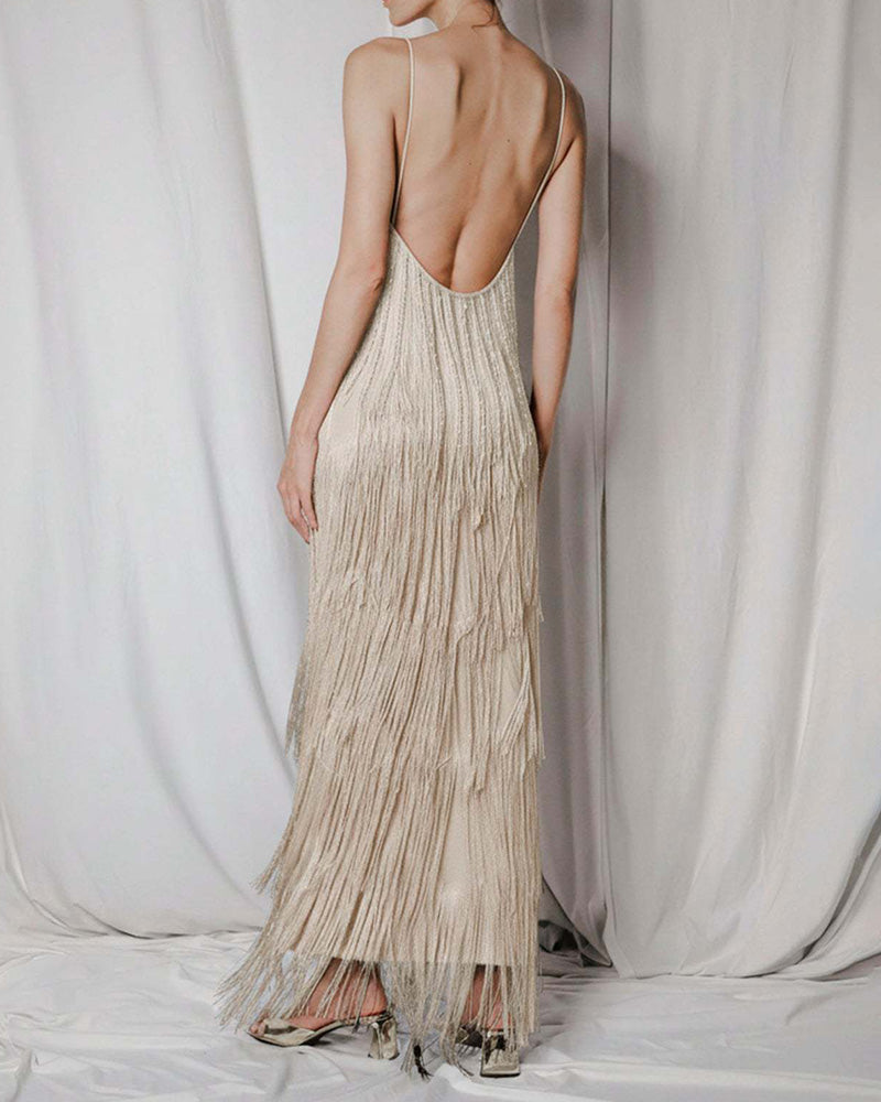 Ballroom-V-Neck-Sleeveless-Tiered-Fringe-Maxi-Dress-5