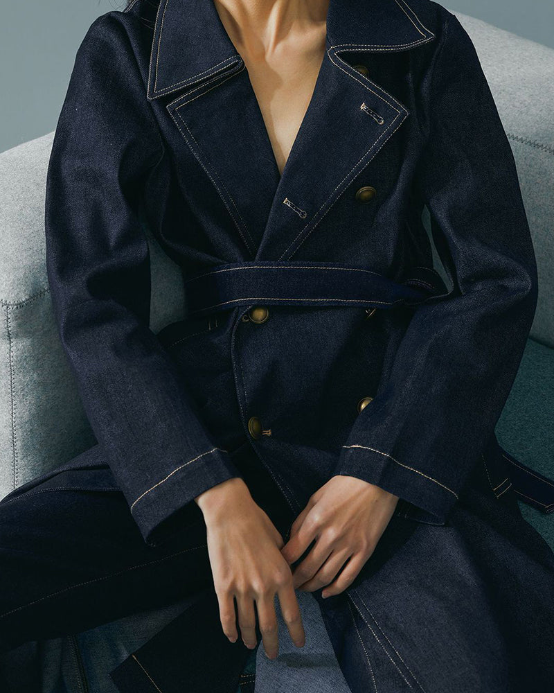 Office-Belted-Denim-Trench-Coat-With-Contrast-Stitching-4