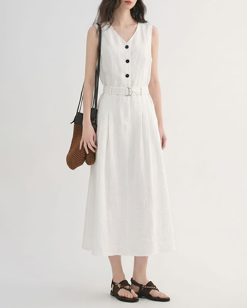 Summer-Beach-Linen-Belted-Midi-Dress-1