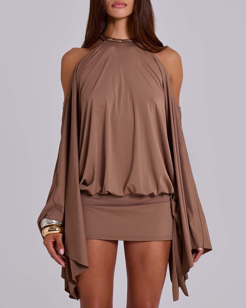 Coffee-Cape-Mini-Dress-For-Evening-Parties-3