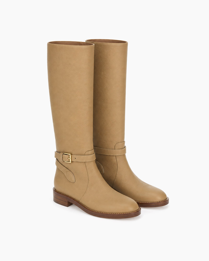 City-Stroll-Camel-Leather-Knee-High-Buckle-Boots-12