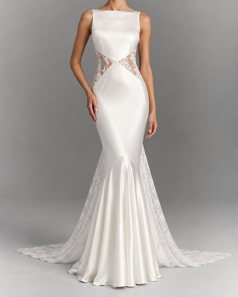 Ivory-Sleeveless-Lace-Panel-Mermaid-Wedding-Gown-4