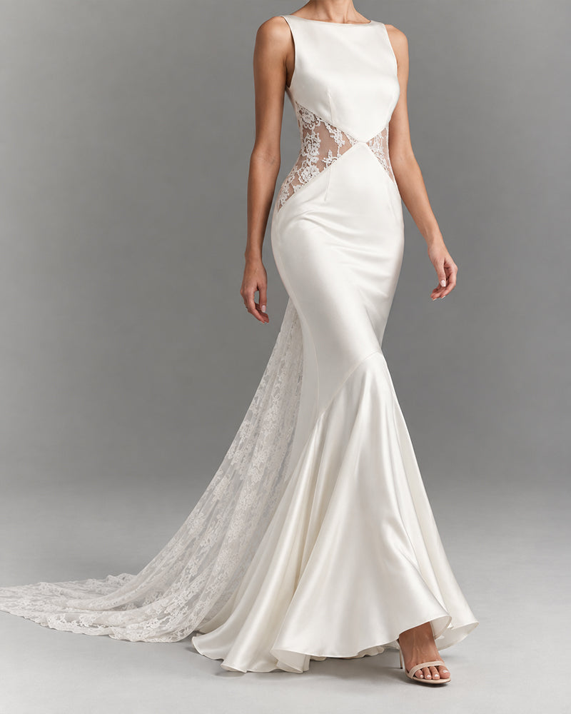 Ivory-Sleeveless-Lace-Panel-Mermaid-Wedding-Gown-5