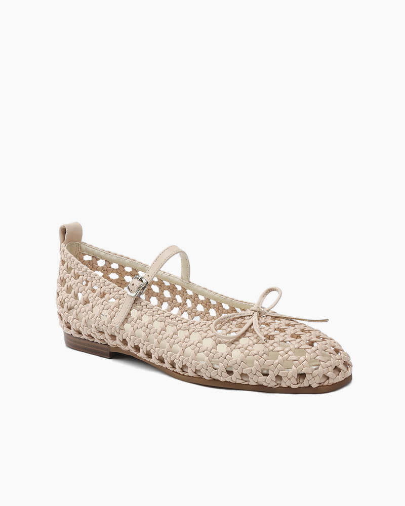 Retro Cutout Square-Toe Mary Jane Ballet Flats with Bow