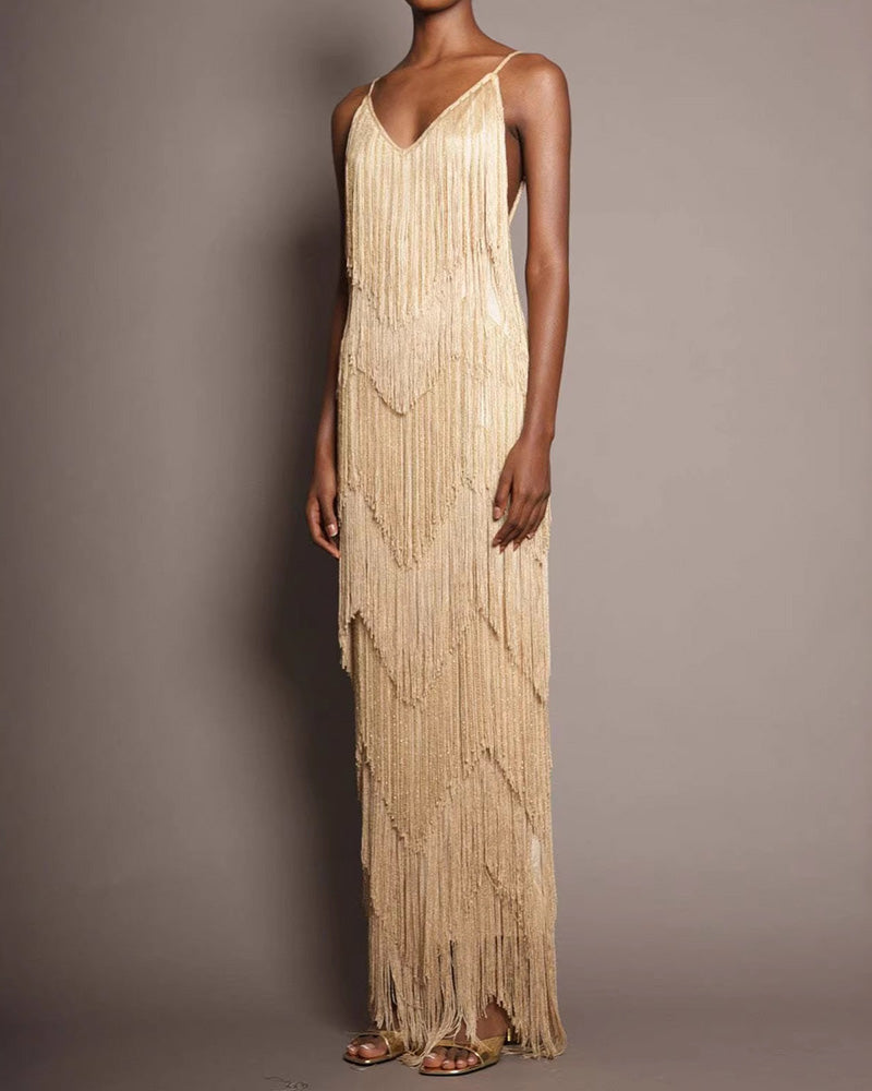 Ballroom-V-Neck-Sleeveless-Tiered-Fringe-Maxi-Dress-9