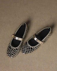 Woven Metallic Round-Toe Ballet Flats