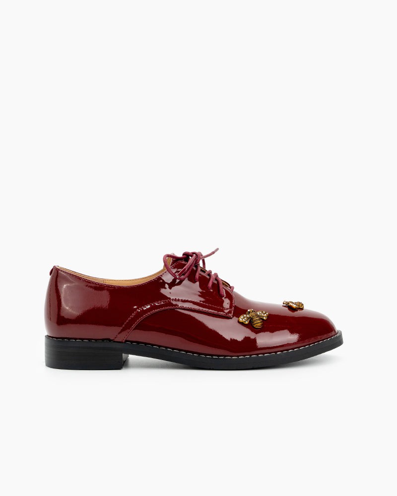 Patent Leather Bee Pattern Loafers