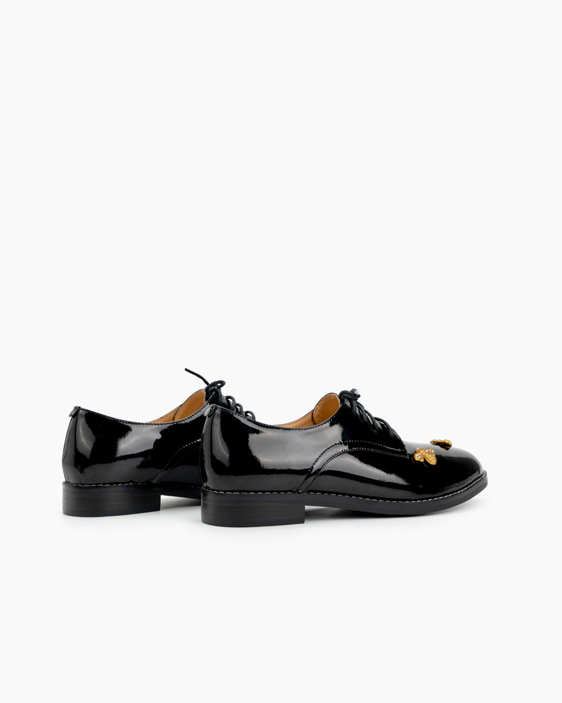 Patent Leather Bee Pattern Loafers