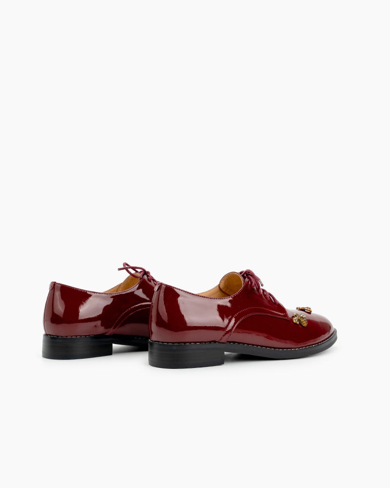 Patent Leather Bee Pattern Loafers