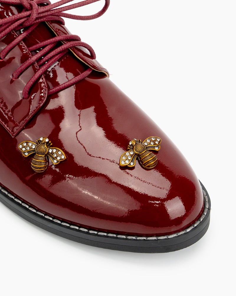 Patent Leather Bee Pattern Loafers