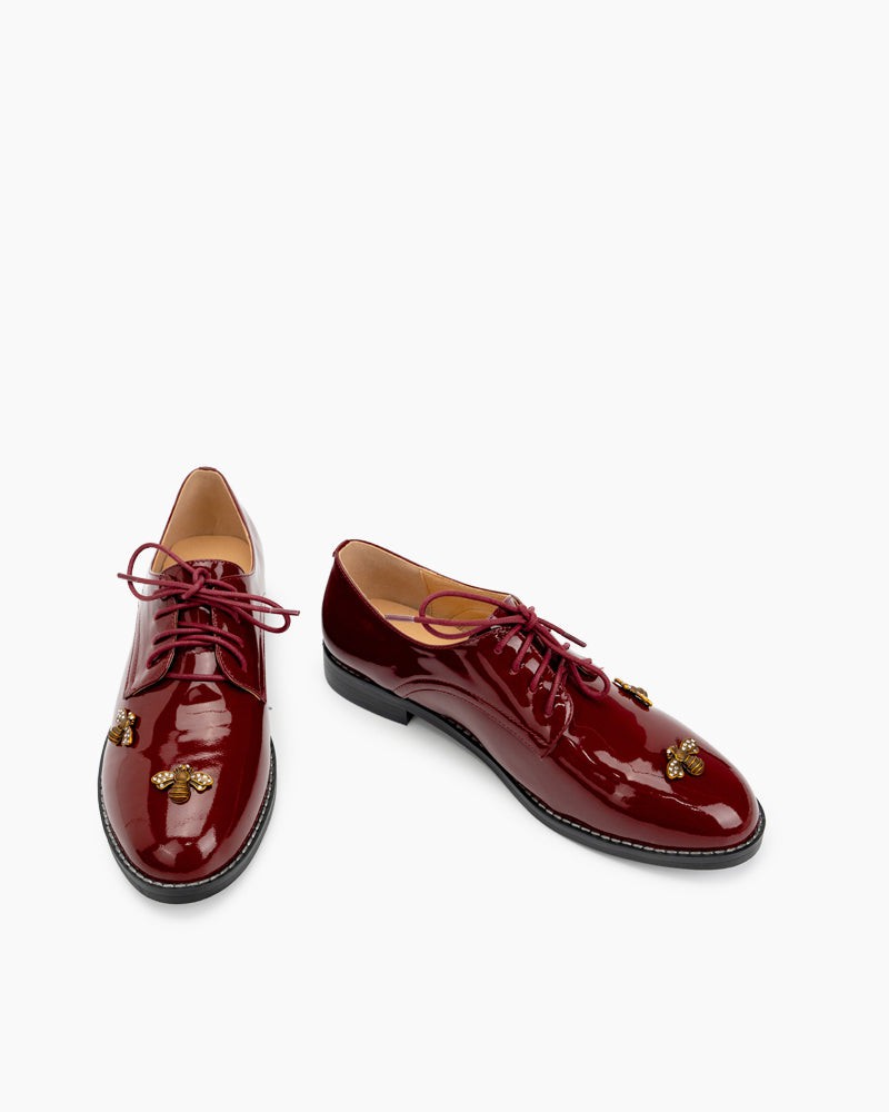Patent Leather Bee Pattern Loafers
